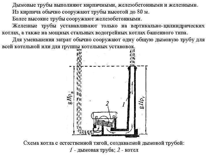 Дымовые трубы выполняют кирпичными, железобетонными и железными. Из кирпича обычно сооружают трубы высотой до