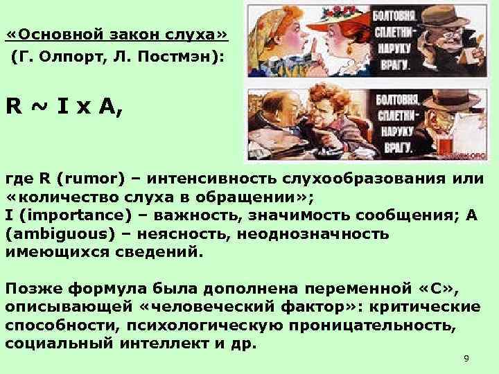  «Основной закон слуха» (Г. Олпорт, Л. Постмэн): R ~ I x A, где