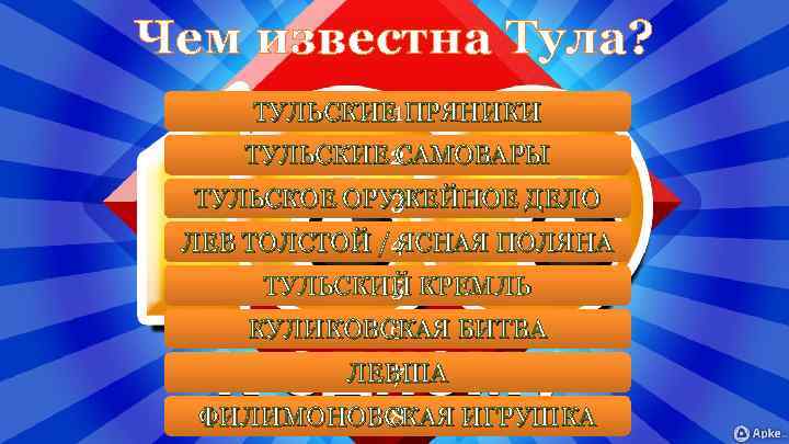 Чем известна Тула? ТУЛЬСКИЕ ПРЯНИКИ 1 ТУЛЬСКИЕ 2 САМОВАРЫ ТУЛЬСКОЕ ОРУЖЕЙНОЕ ДЕЛО 3 ЛЕВ