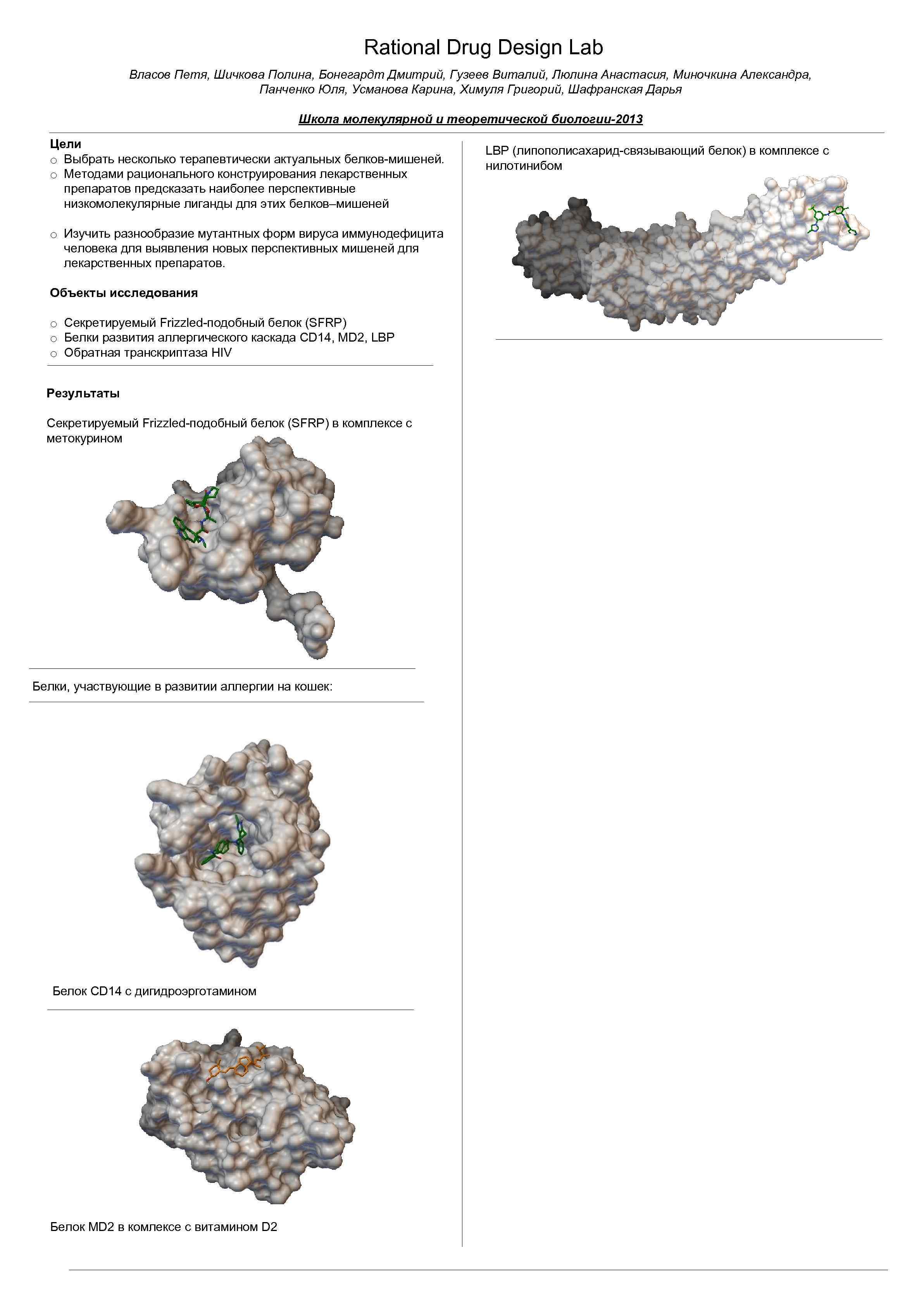 Rational Drug Design Lab Власов Петя, Шичкова Полина, Бонегардт Дмитрий, Гузеев Виталий, Люлина Анастасия,