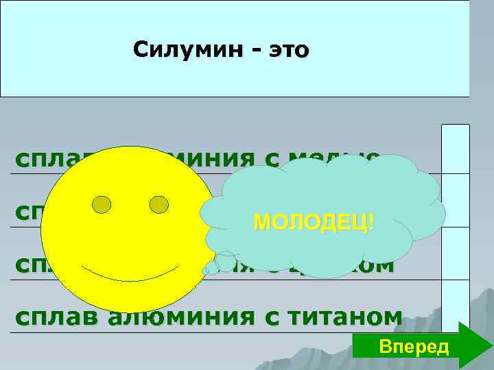 Силумин - это сплав алюминия с медью сплав алюминия. МОЛОДЕЦ! с кремнием сплав алюминия