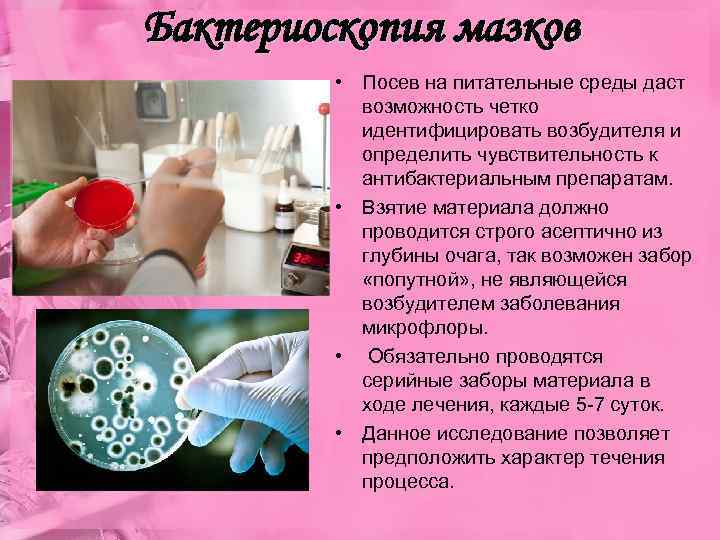 Бактериоскопия мазков • Посев на питательные среды даст возможность четко идентифицировать возбудителя и определить