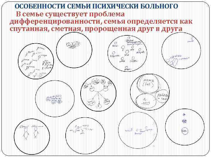 ОСОБЕННОСТИ СЕМЬИ ПСИХИЧЕСКИ БОЛЬНОГО В семье существует проблема дифференцированности, семья определяется как спутанная, сметная,