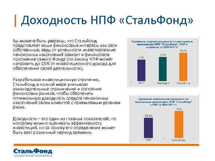 Доходность НПФ «Сталь. Фонд» Вы можете быть уверены, что Сталь. Фонд представляет ваши финансовые