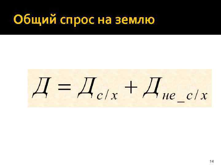 Общий спрос на землю 14 