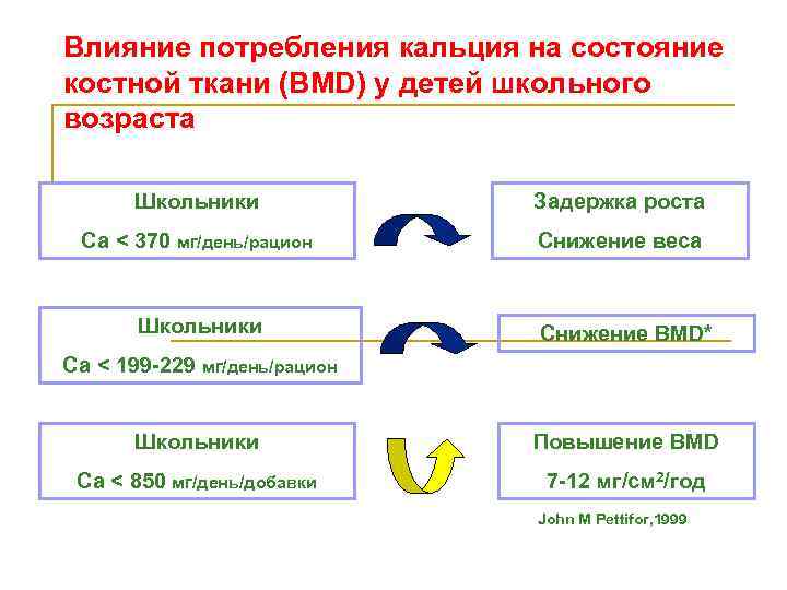 Влияние потребления кальция на состояние костной ткани (BMD) у детей школьного возраста Школьники Задержка