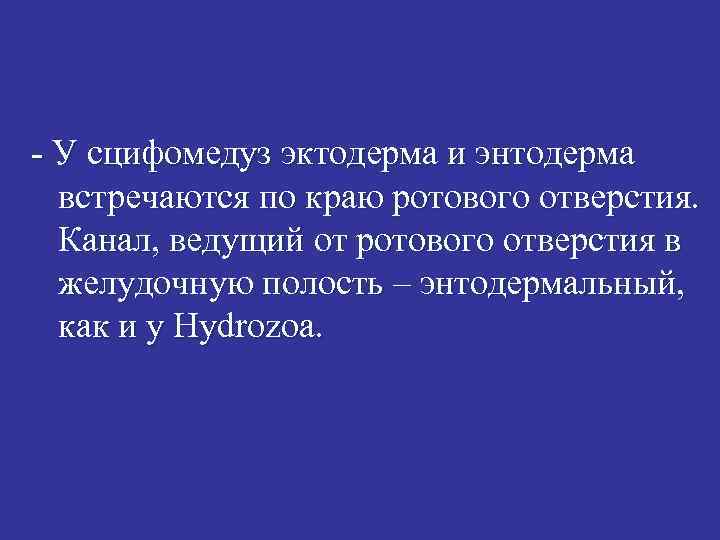 - У сцифомедуз эктодерма и энтодерма встречаются по краю ротового отверстия. Канал, ведущий от
