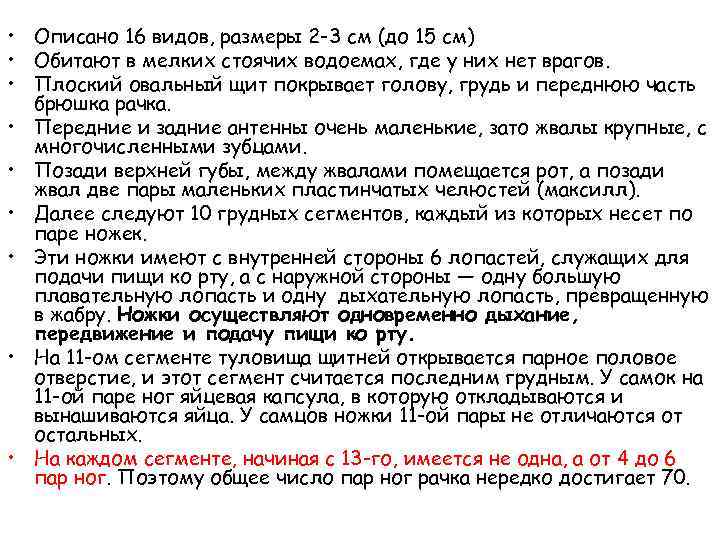  • Описано 16 видов, размеры 2 -3 см (до 15 см) • Обитают
