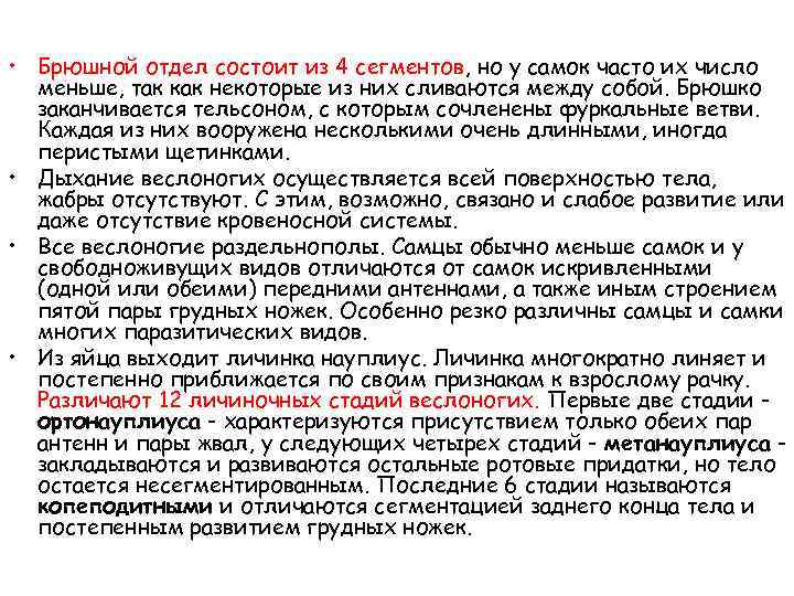  • Брюшной отдел состоит из 4 сегментов, но у самок часто их число