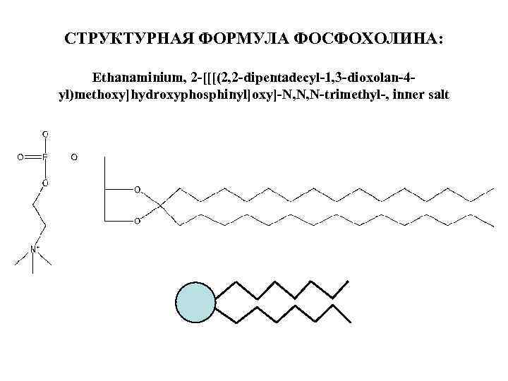 СТРУКТУРНАЯ ФОРМУЛА ФОСФОХОЛИНА: Ethanaminium, 2 -[[[(2, 2 -dipentadecyl-1, 3 -dioxolan-4 yl)methoxy]hydroxyphosphinyl]oxy]-N, N, N-trimethyl-, inner