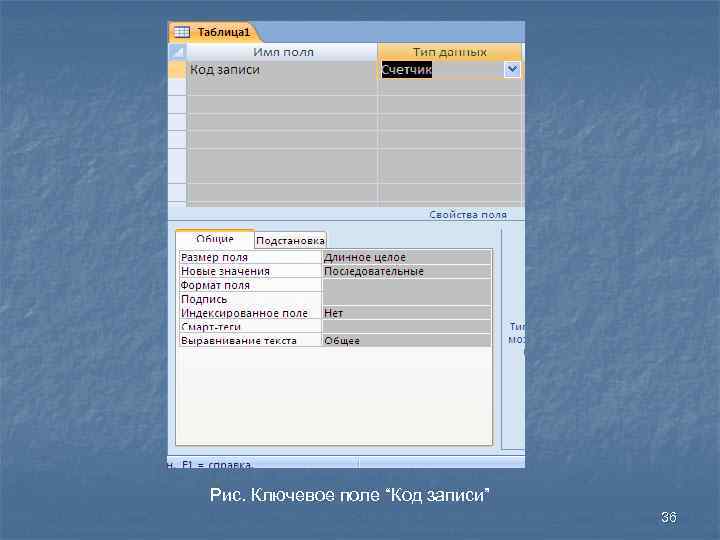 Рис. Ключевое поле “Код записи” 36 
