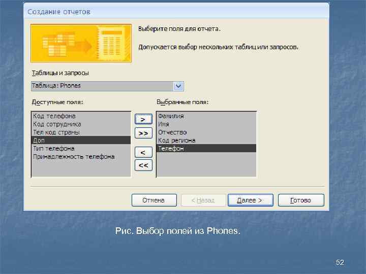 Рис. Выбор полей из Phones. 52 