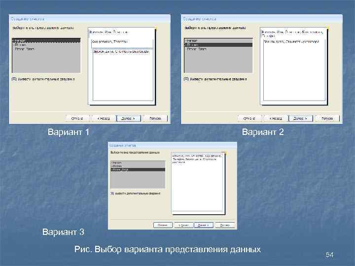 Вариант 1 Вариант 2 Вариант 3 Рис. Выбор варианта представления данных 54 
