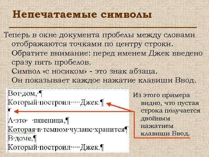 Непечатаемые символы Теперь в окне документа пробелы между словами отображаются точками по центру строки.