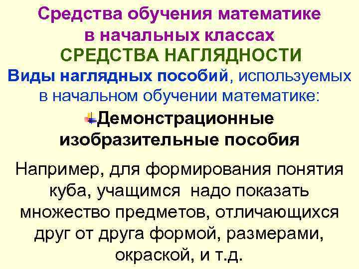 Средства обучения математике в начальных классах СРЕДСТВА НАГЛЯДНОСТИ Виды наглядных пособий, используемых в начальном