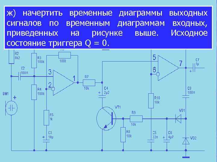 ж) начертить временные диаграммы выходных сигналов по временным диаграммам входных, приведенных на рисунке выше.