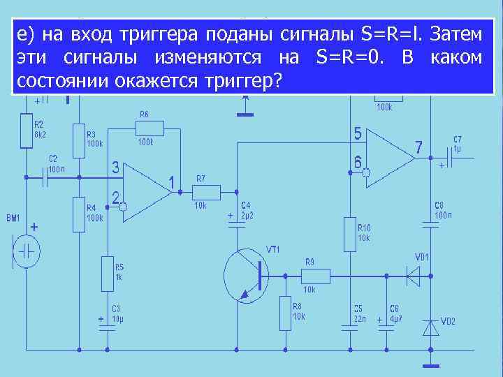 е) на вход триггера поданы сигналы S=R=l. Затем эти сигналы изменяются на S=R=0. В