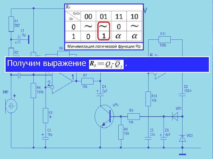 Минимизация логической функции R 3 Получим выражение . 