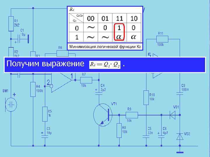 Минимизация логической функции К 2 Получим выражение . 
