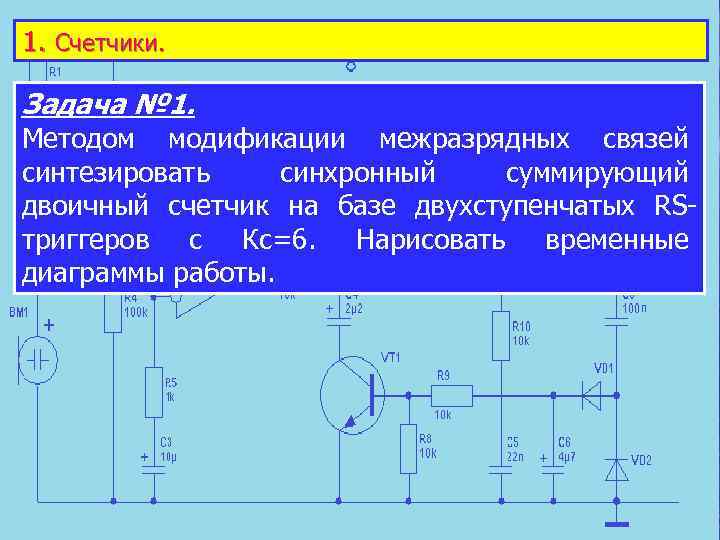 1. Счетчики. Задача № 1. Методом модификации межразрядных связей синтезировать синхронный суммирующий двоичный счетчик