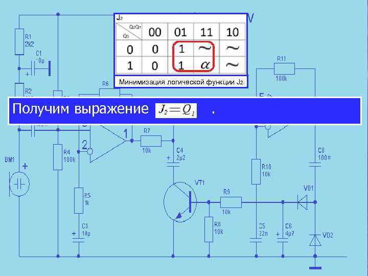 Минимизация логической функции J 2 Получим выражение . 