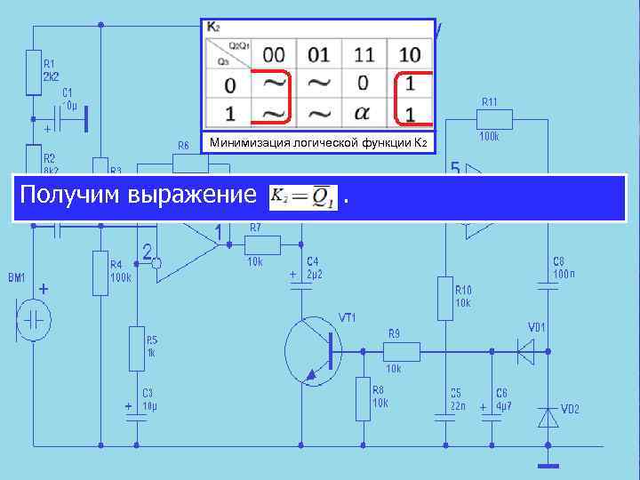 Минимизация логической функции К 2 Получим выражение . 