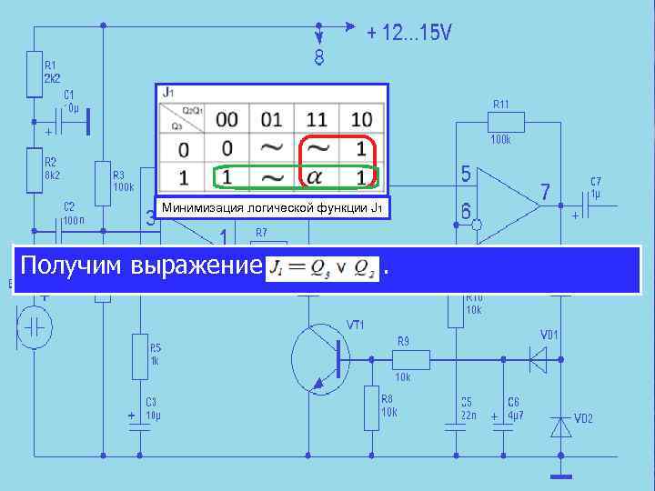 Минимизация логической функции J 1 Получим выражение . 