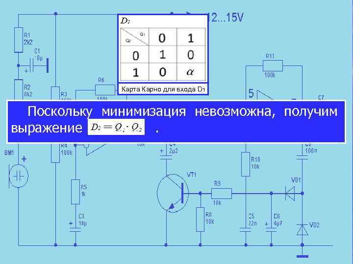 Карта Карно для входа D 1 Поскольку минимизация невозможна, получим выражение. 