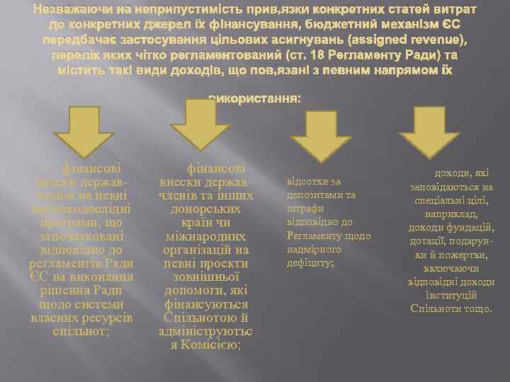 Незважаючи на неприпустимість прив’язки конкретних статей витрат до конкретних джерел їх фінансування, бюджетний механізм