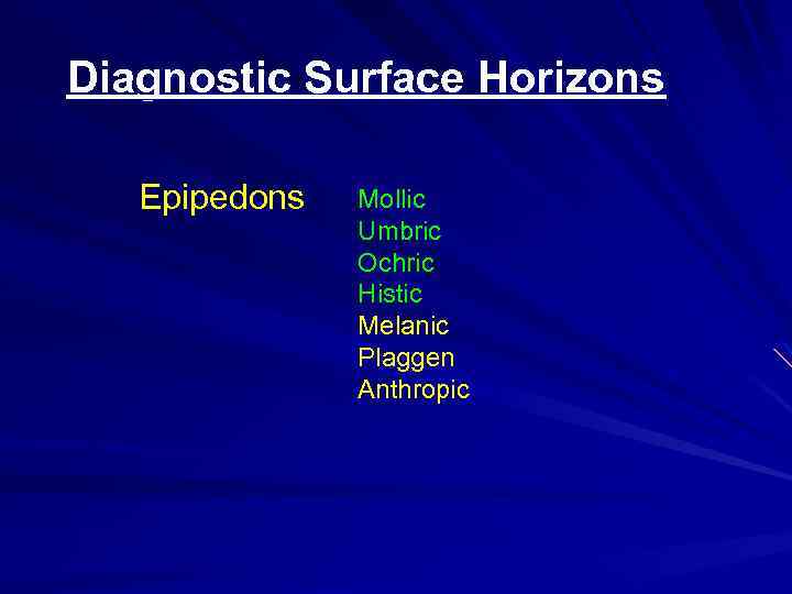 Diagnostic Surface Horizons Epipedons Mollic Umbric Ochric Histic Melanic Plaggen Anthropic 