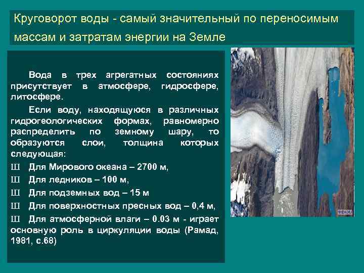 Круговорот воды - самый значительный по переносимым массам и затратам энергии на Земле Вода