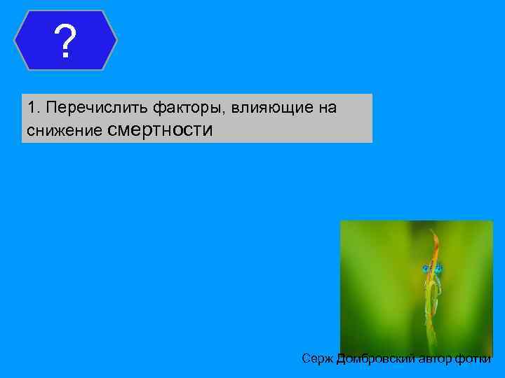 ? 1. Перечислить факторы, влияющие на снижение смертности Серж Домбровский автор фотки 