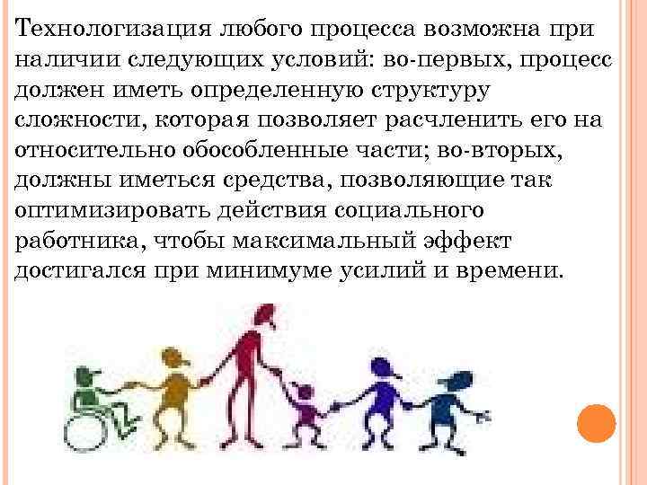Технологизация любого процесса возможна при наличии следующих условий: во-первых, процесс должен иметь определенную структуру
