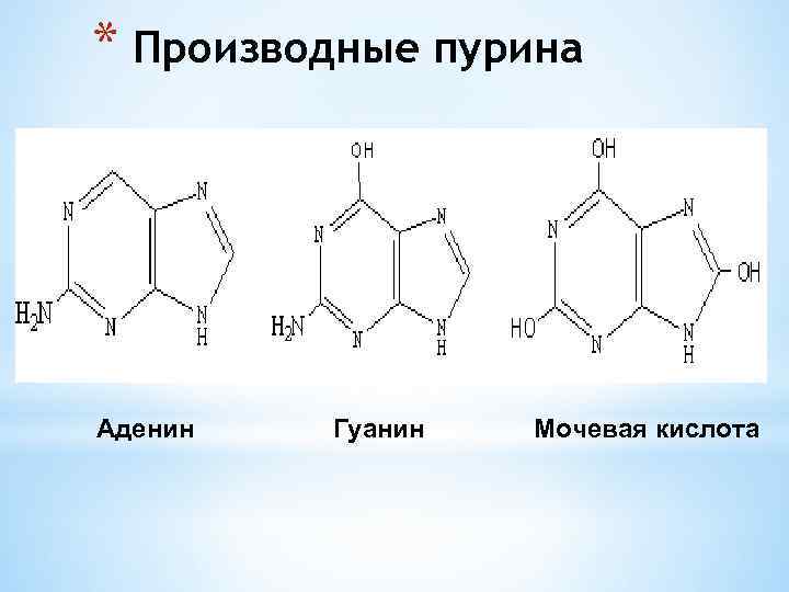 * Производные пурина Аденин Гуанин Мочевая кислота 