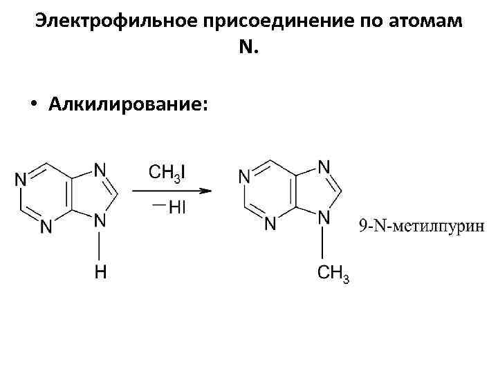 Электрофильное присоединение по атомам N. • Алкилирование: 