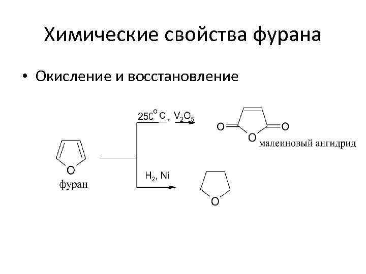 Химические свойства фурана • Окисление и восстановление 