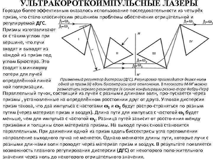 УЛЬТРАКОРОТКОИМПУЛЬСНЫЕ ЛАЗЕРЫ Гораздо более эффективным оказалось использование последовательности из четырёх призм, что стало классическим