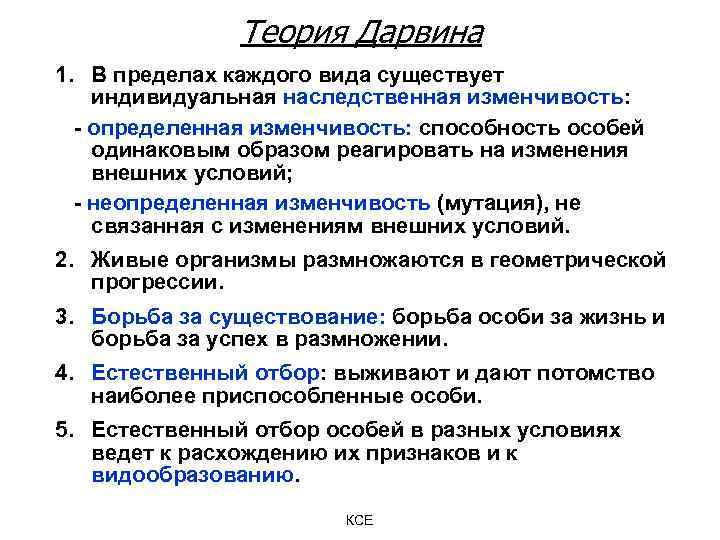 Теория Дарвина 1. В пределах каждого вида существует индивидуальная наследственная изменчивость: - определенная изменчивость: