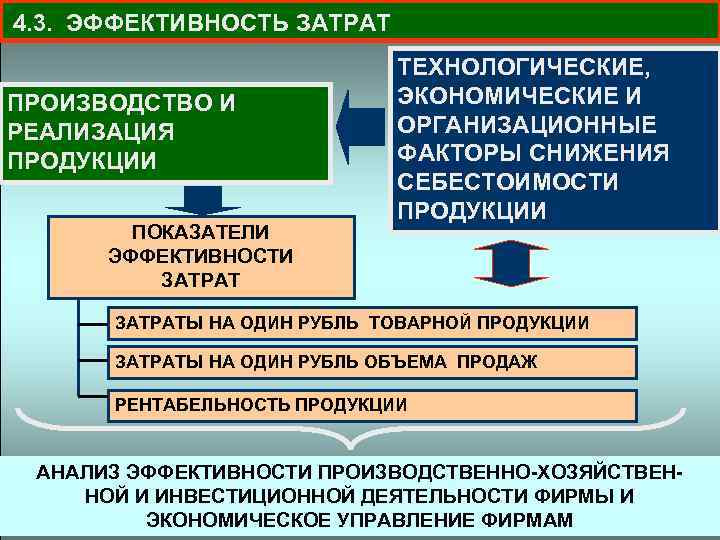 4. 3. ЭФФЕКТИВНОСТЬ ЗАТРАТ ПРОИЗВОДСТВО И РЕАЛИЗАЦИЯ ПРОДУКЦИИ ПОКАЗАТЕЛИ ЭФФЕКТИВНОСТИ ЗАТРАТ ТЕХНОЛОГИЧЕСКИЕ, ЭКОНОМИЧЕСКИЕ И
