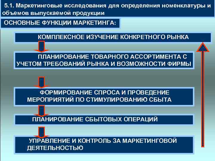  5. 1. Маркетинговые исследования для определения номенклатуры и объемов выпускаемой продукции ОСНОВНЫЕ ФУНКЦИИ