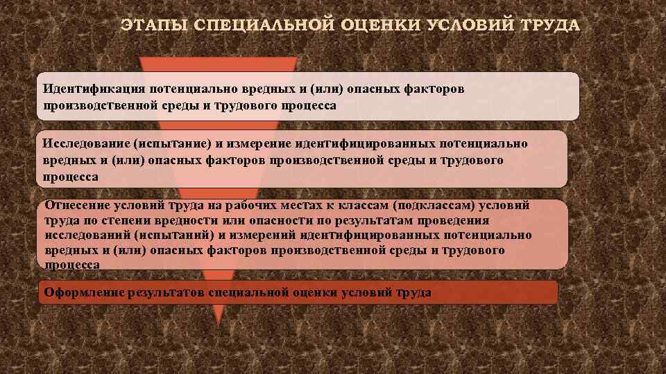 ЭТАПЫ СПЕЦИАЛЬНОЙ ОЦЕНКИ УСЛОВИЙ ТРУДА Идентификация потенциально вредных и (или) опасных факторов производственной среды