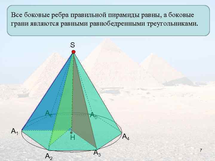 Все боковые ребра правильной пирамиды равны, а боковые грани являются равными равнобедренными треугольниками. S
