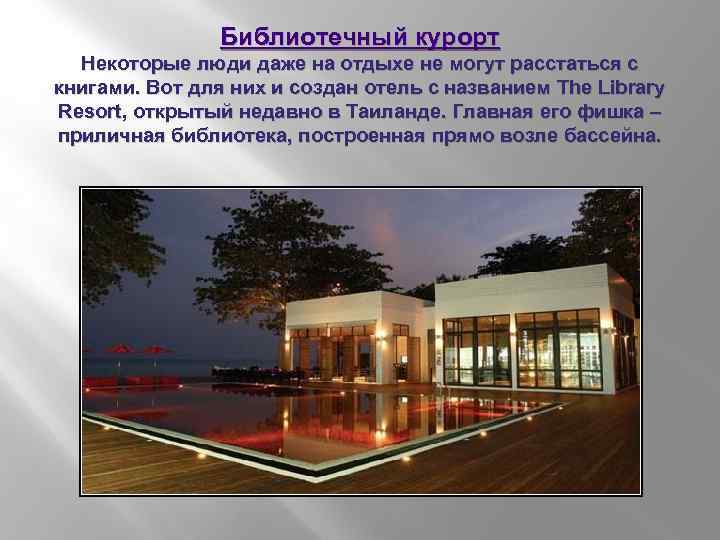 Библиотечный курорт Некоторые люди даже на отдыхе не могут расстаться с книгами. Вот для