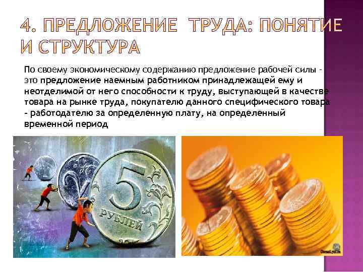 По своему экономическому содержанию предложение рабочей силы – это предложение наемным работником принадлежащей ему