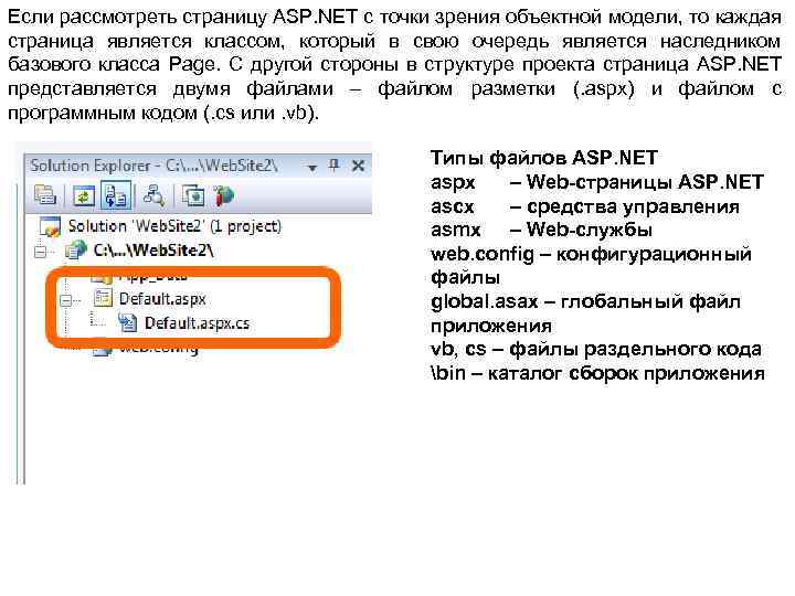 Если рассмотреть страницу ASP. NET с точки зрения объектной модели, то каждая страница является
