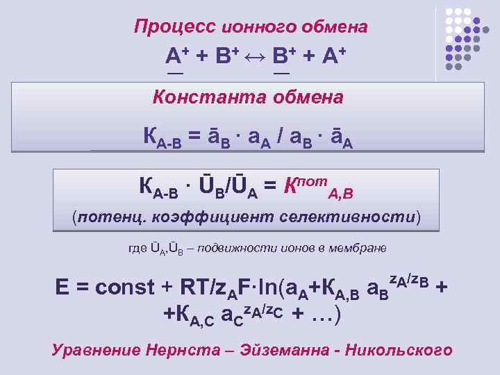 Уравнение ионного обмена. Константа ионного обмена. Уравнение константы ионного обмена. Процесс ионного обмена. Константа равновесия ионообменной реакции.