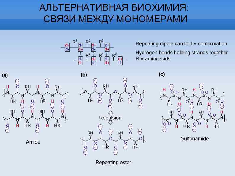 АЛЬТЕРНАТИВНАЯ БИОХИМИЯ: СВЯЗИ МЕЖДУ МОНОМЕРАМИ 