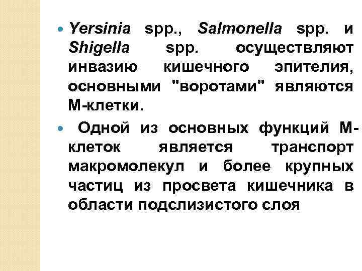  Yersinia spp. , Salmonella spp. и Shigella spp. осуществляют инвазию кишечного эпителия, основными
