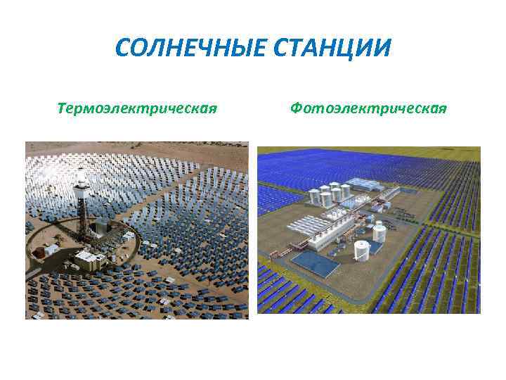 СОЛНЕЧНЫЕ СТАНЦИИ Термоэлектрическая Фотоэлектрическая 
