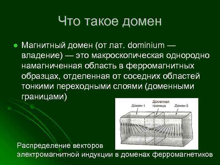 Что такое домен l Магнитный домен (от лат. dominium — владение) — это макроскопическая